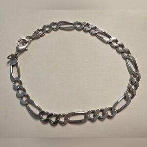 FIGARO STERLING SILVER MWS 925  8 INCH BRACELET 14.22 GRAMS